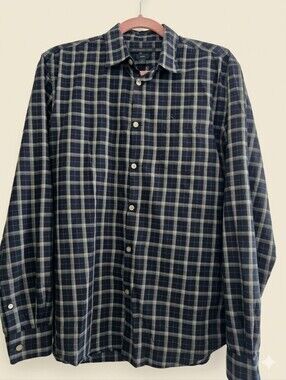 John VARVATOS | MEDIUM |Men's Classic Plaid Button-Down Shirt - Navy/Black/Grey